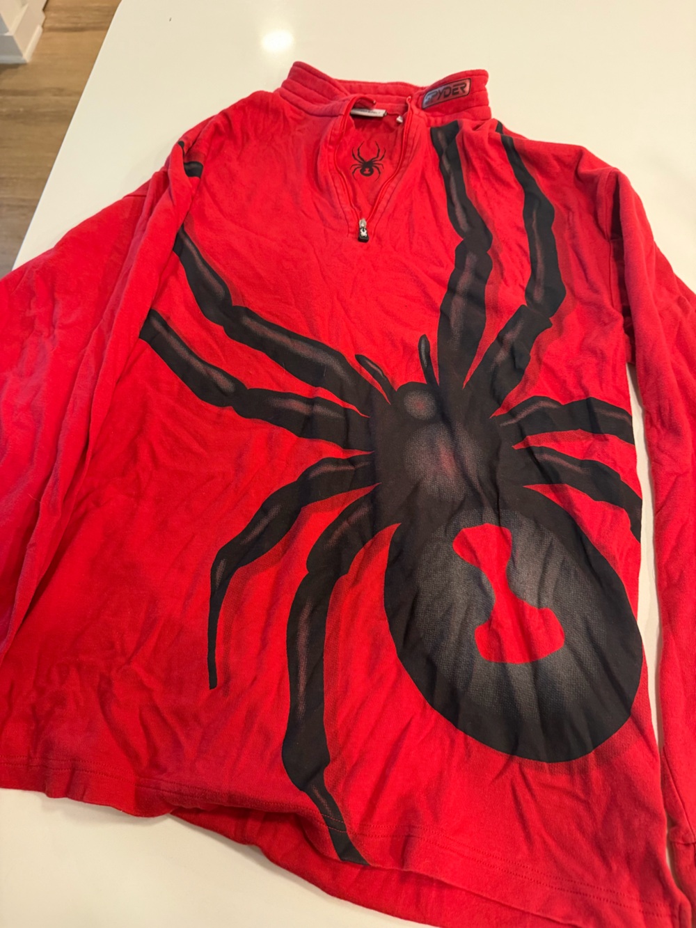 Spyder Red Long-Sleeve Top with Large Black Spider Graphic